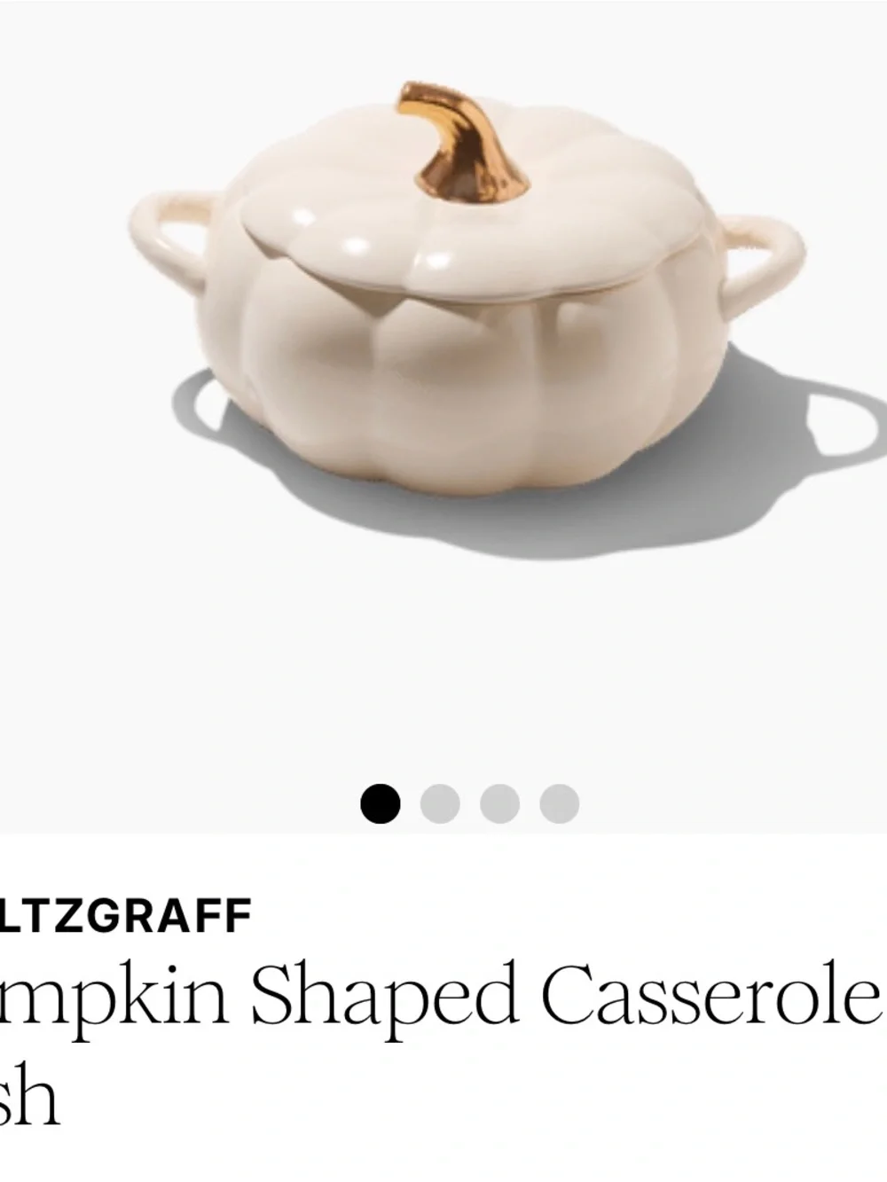 Pfaltzgraff White Ceramic Pumpkin Casserole with Gold Stem Accent